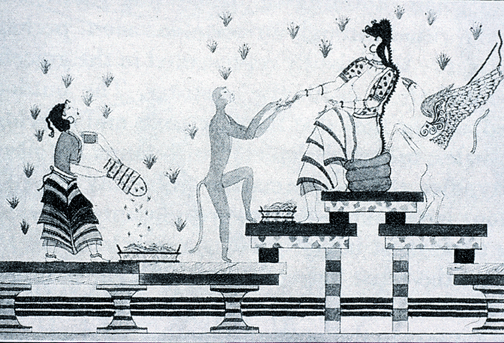 Blue Monkey and Goddess Cretan Fresco at Akrotiri