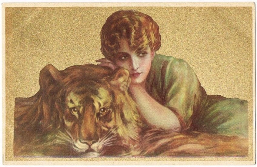 Lady and the Tiger postcard