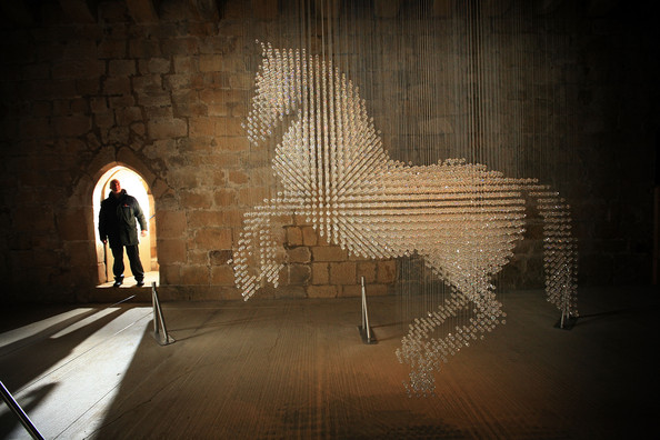 'Lucky Spot' a crystal sculpture by designer and artist Stella McCartney which hangs inside the Great Hall of Belsay