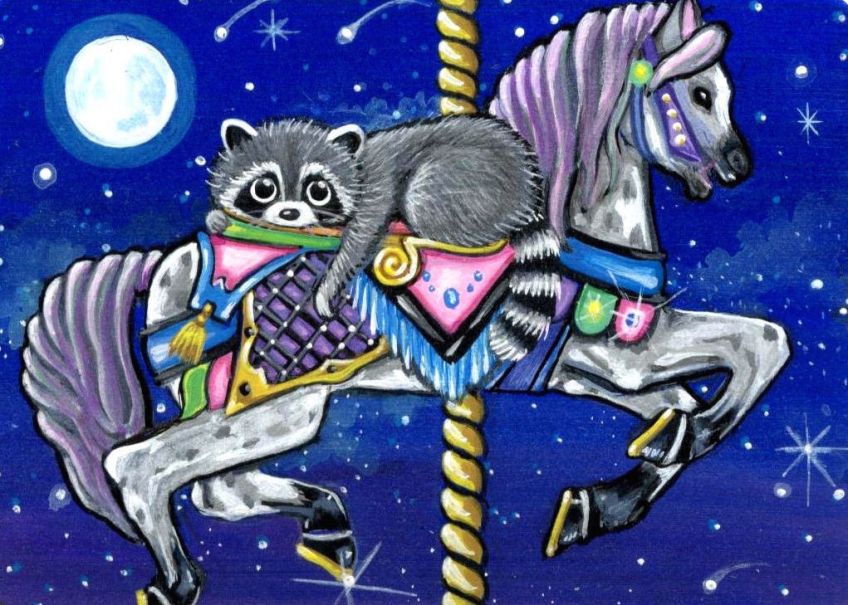 Carousel Moon Horse & Raccoon